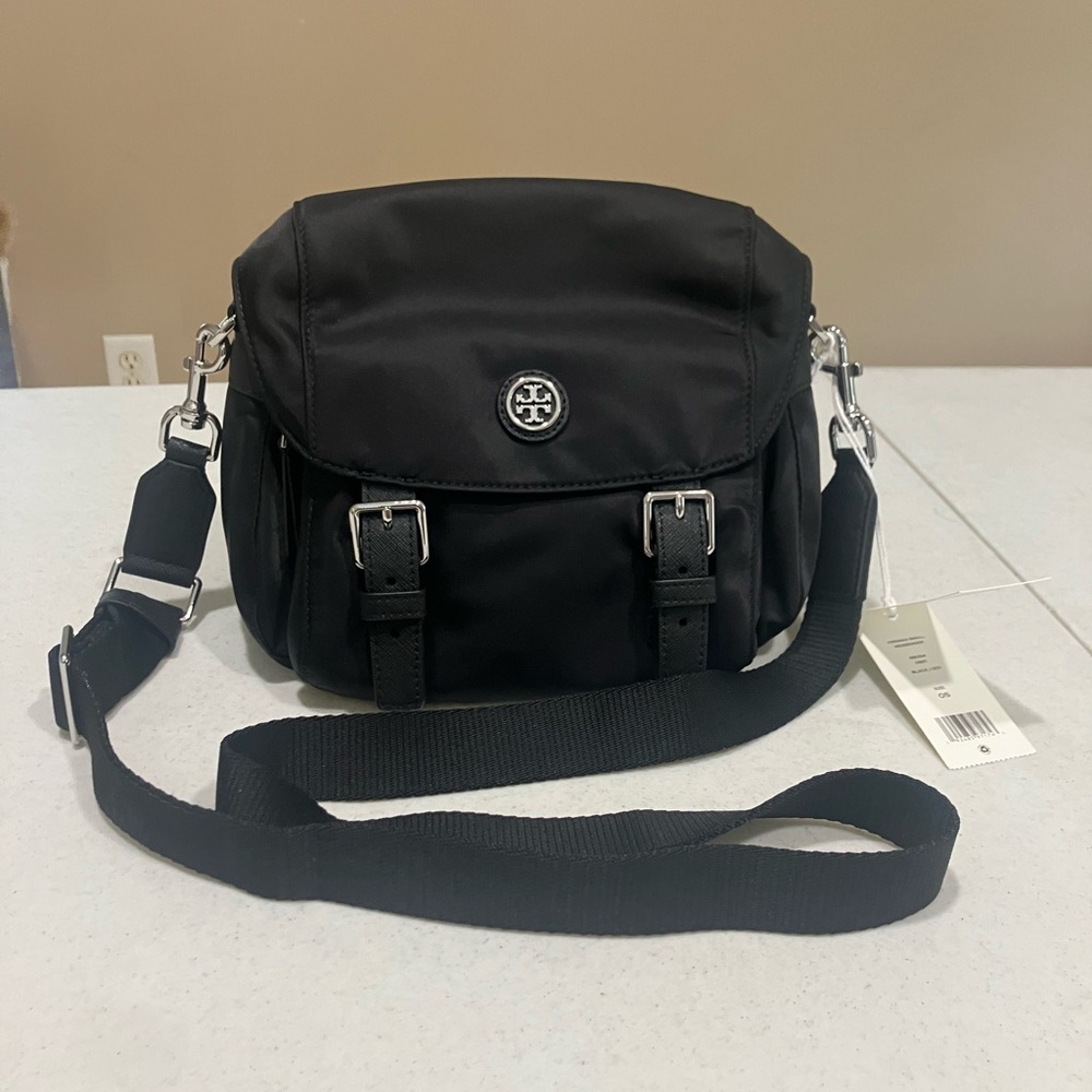 Tory Burch Virginia Black Nylon Messenger Crossbody Bag